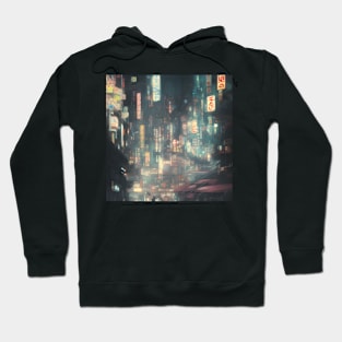 Urban Atmosphere Artistry - Moody Anime Noir Cinematic Japanese Cityscape Hoodie